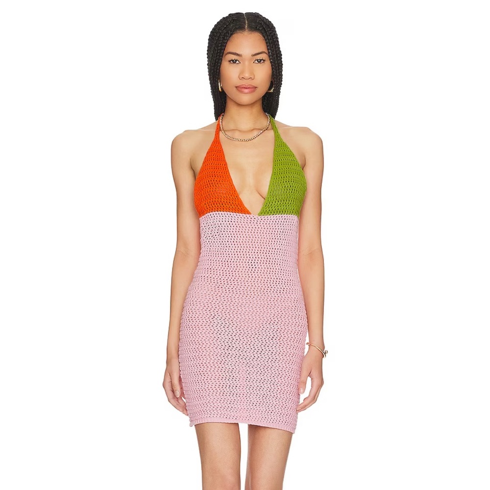 Kiki Crochet Dress in Pink Multi